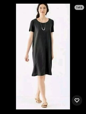 J Jill Pure Jill Linen Dress XL Black Lagenlook Minimalist Roomy Stretchy